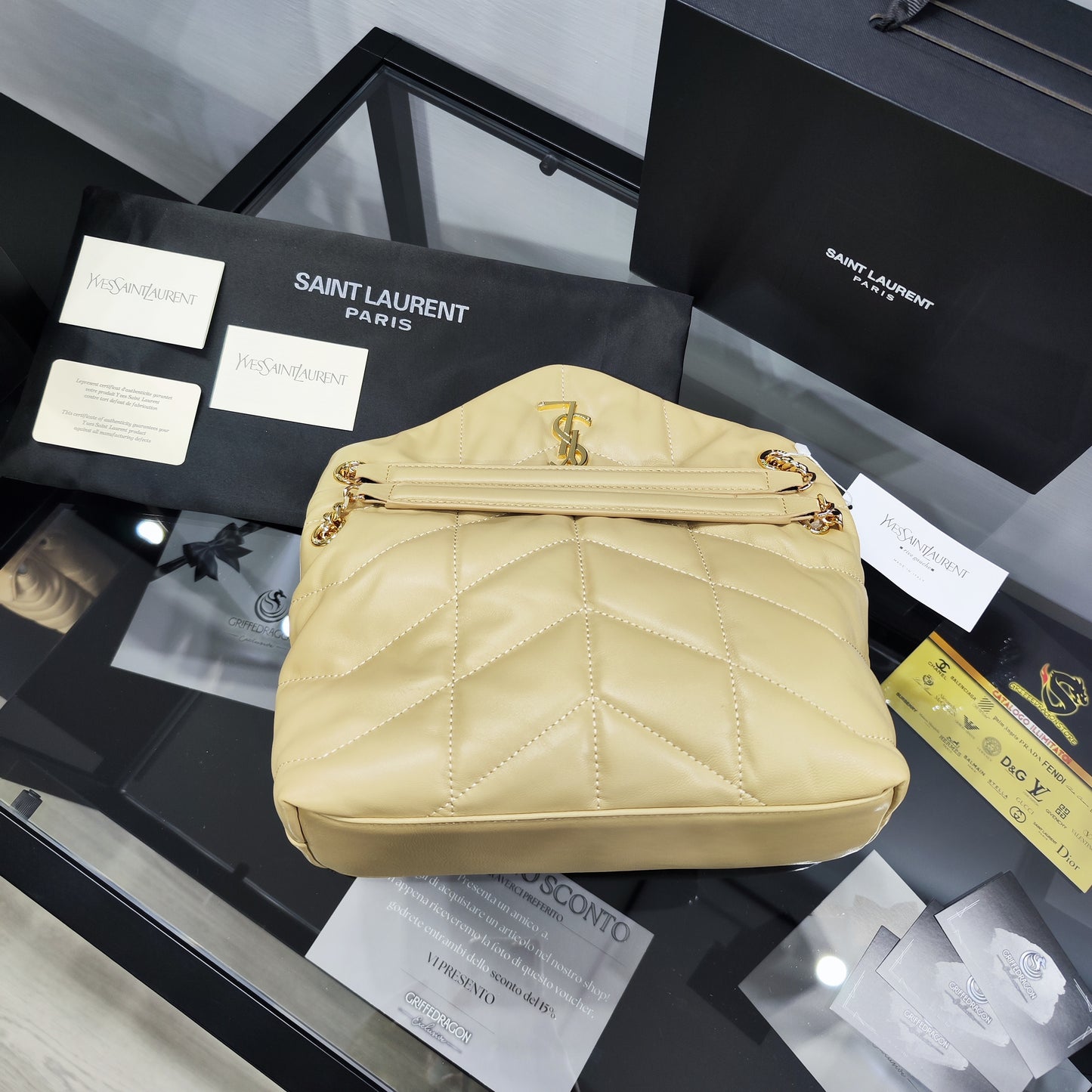 YSL Puffer Lou Lou 29cm Pelle Beige