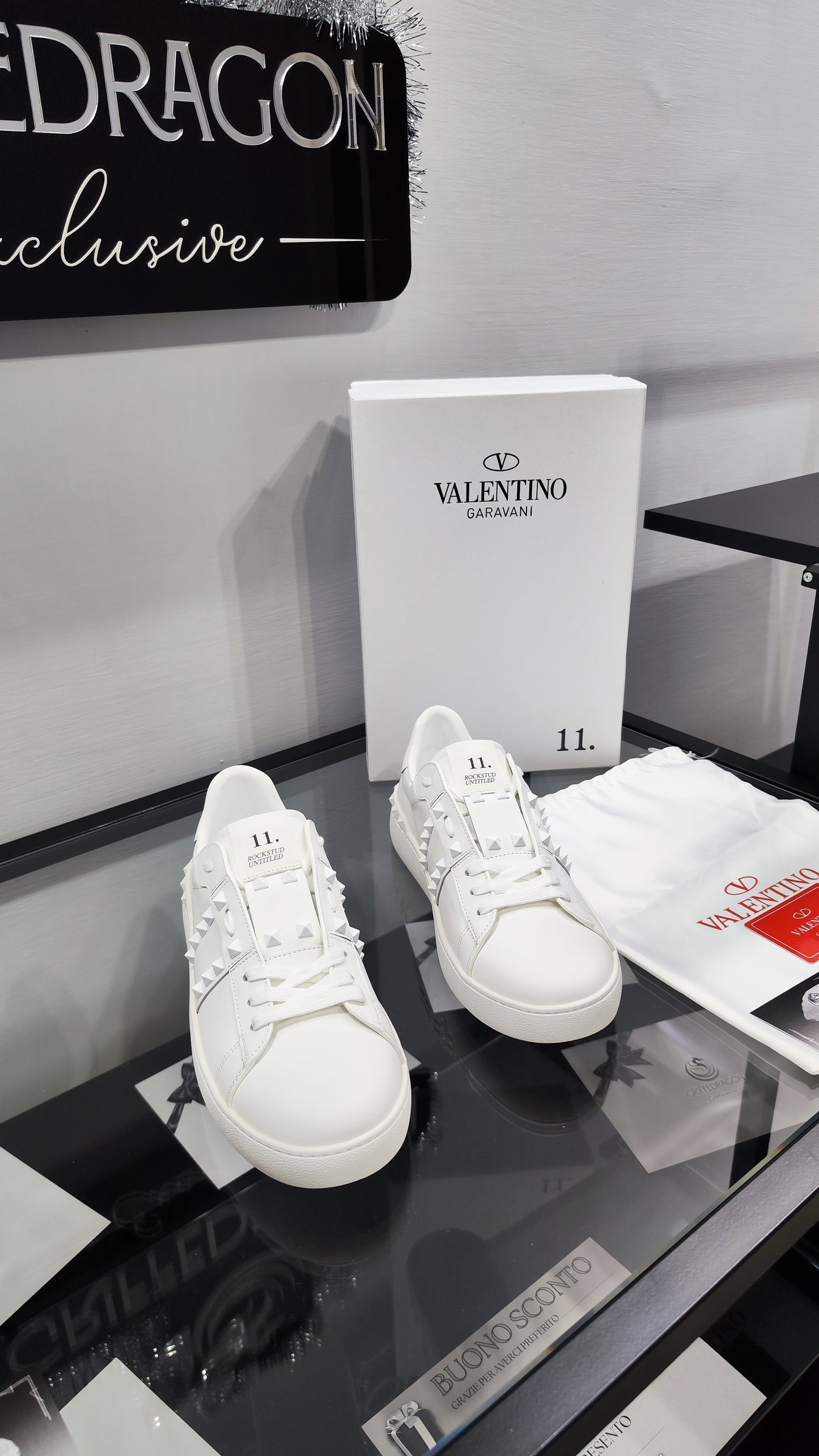 Valentino Sneaker "Rockstud" Total White fascia Borchiata