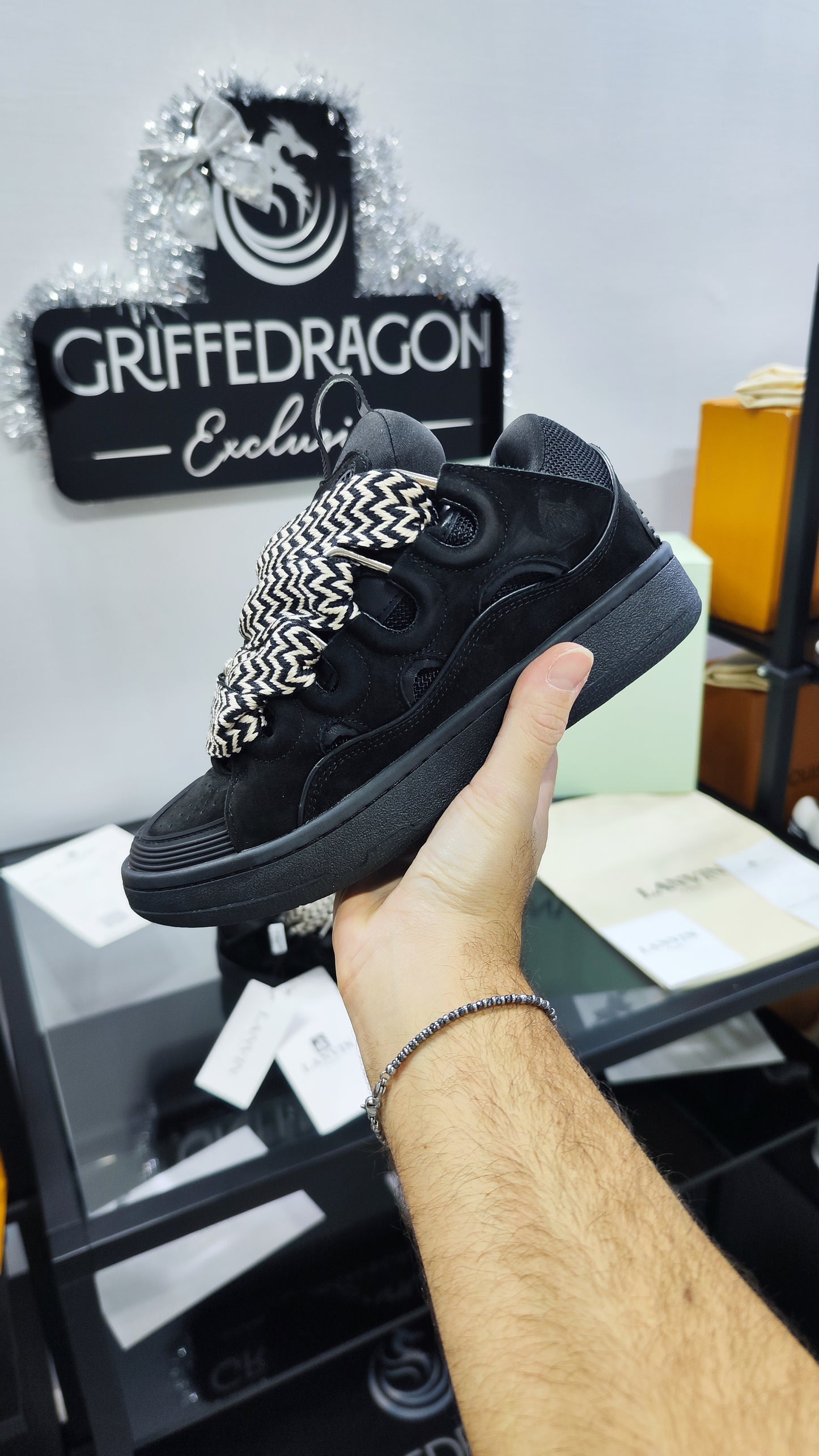 LANVIN CURB SNEAKER BLACK LACCIO BICOLORE