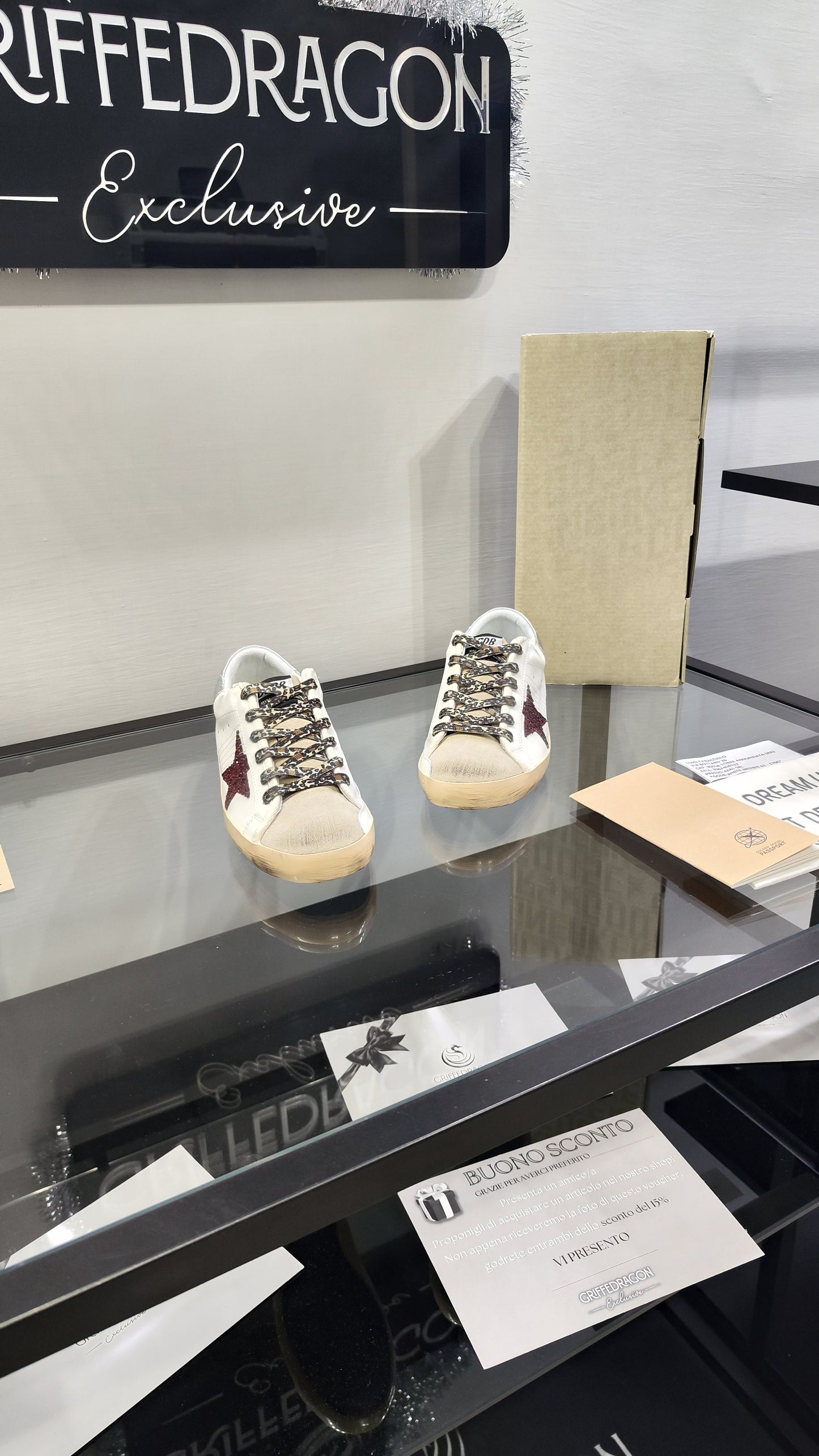 Golden Goose GGDB Bianco Stella Rossa Glitter
