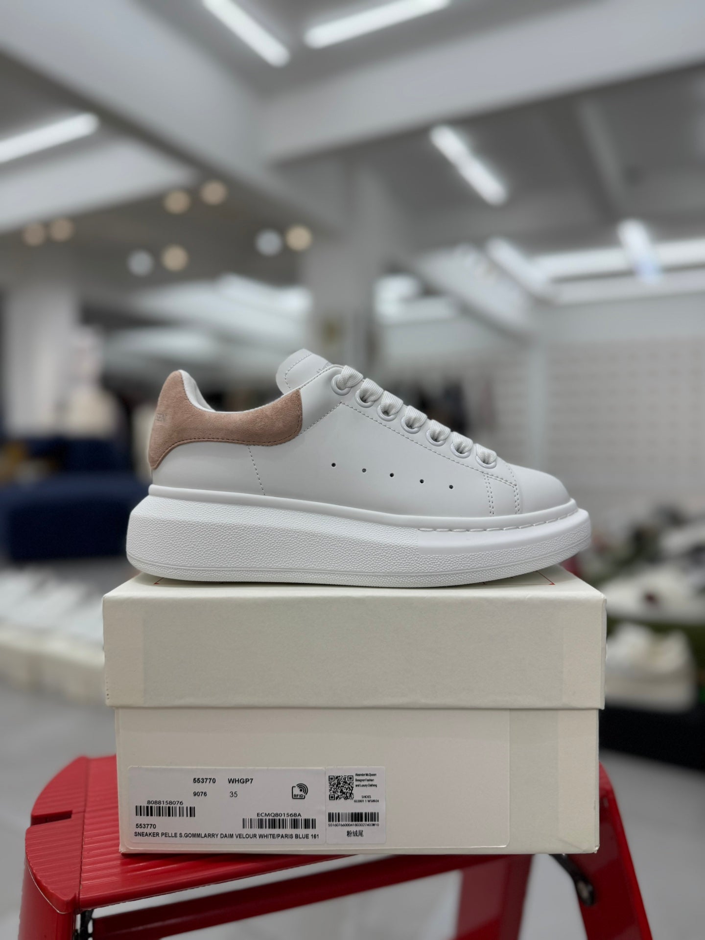 ALEXANDER MCQUEEN SNEAKER WHITE TALLONE ROSA CIPRIA (VELLUTO