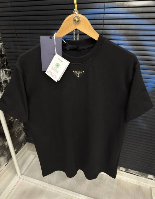 PRADA LOGO CENTRALE METALLICO T-SHIRT