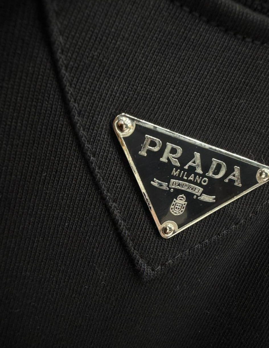 PRADA LOGO CENTRALE METALLICO T-SHIRT