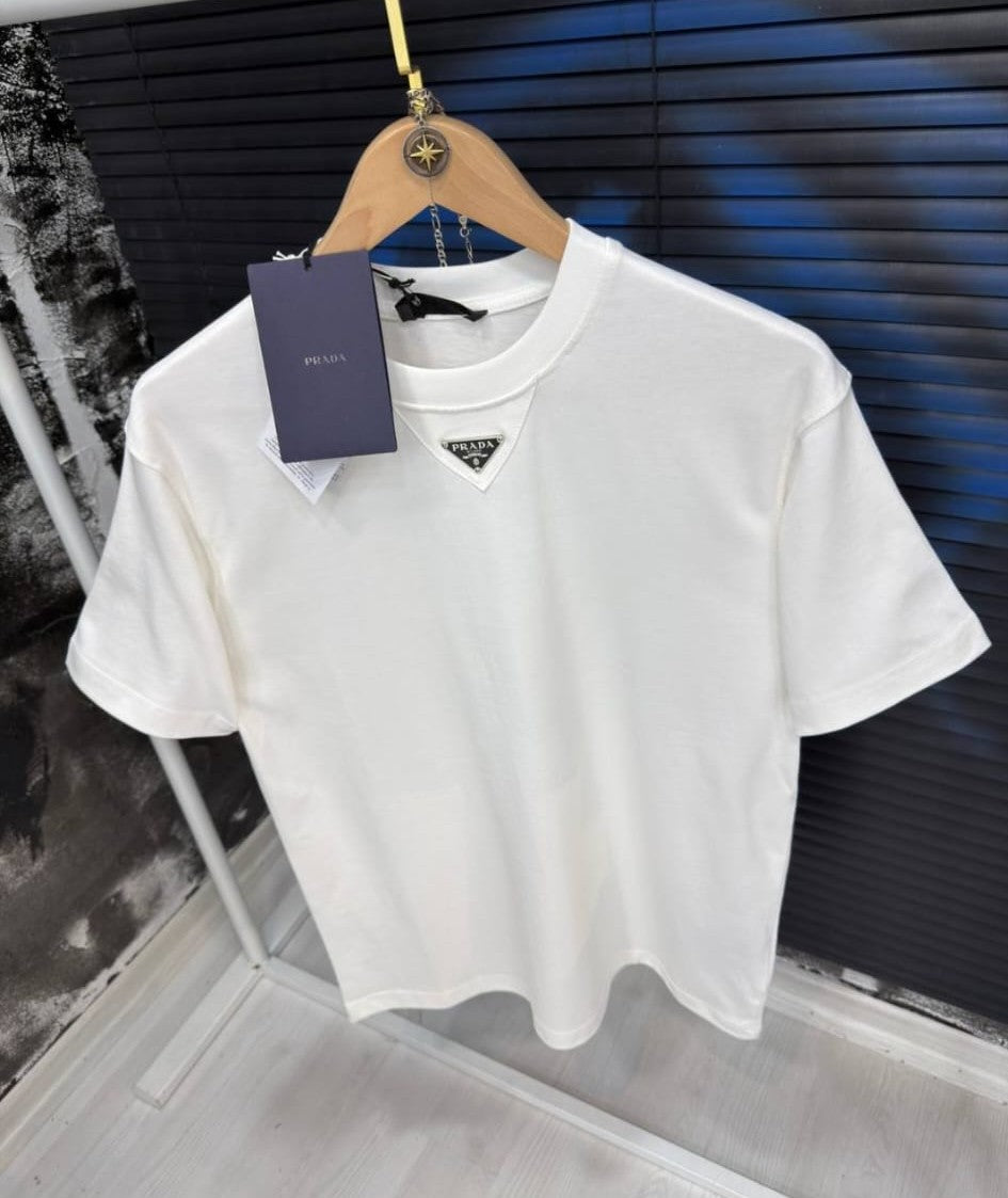PRADA LOGO CENTRALE METALLICO T-SHIRT