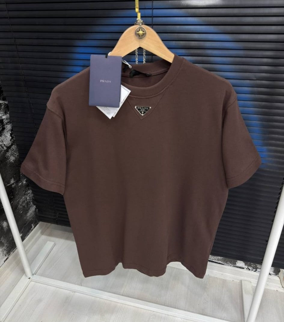 PRADA LOGO CENTRALE METALLICO T-SHIRT
