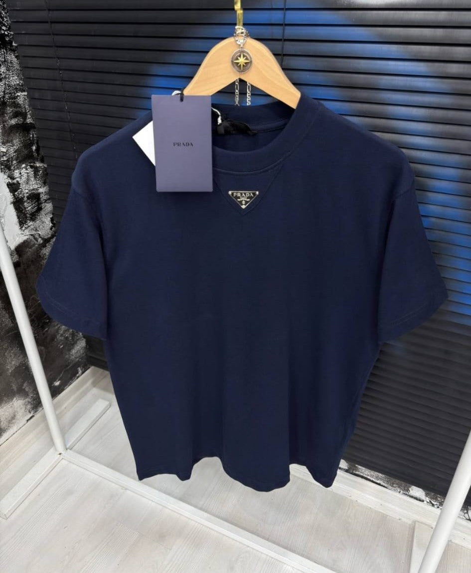 PRADA LOGO CENTRALE METALLICO T-SHIRT