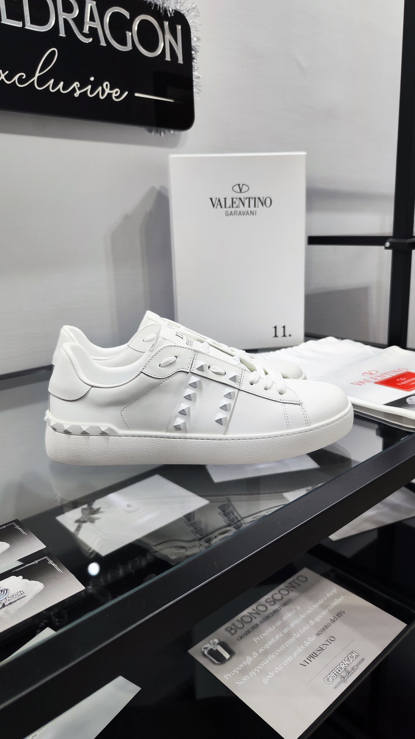 Valentino Sneaker "Rockstud" Total White fascia Borchiata