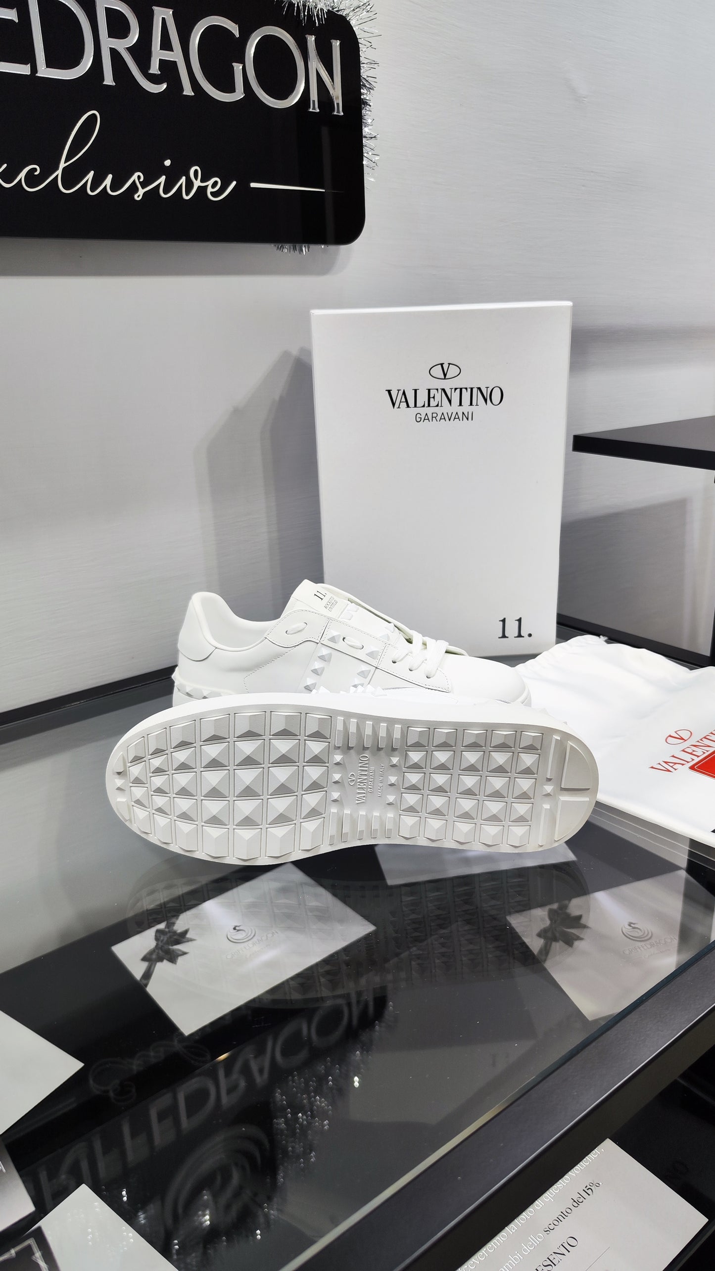 Valentino Sneaker "Rockstud" Total White fascia Borchiata