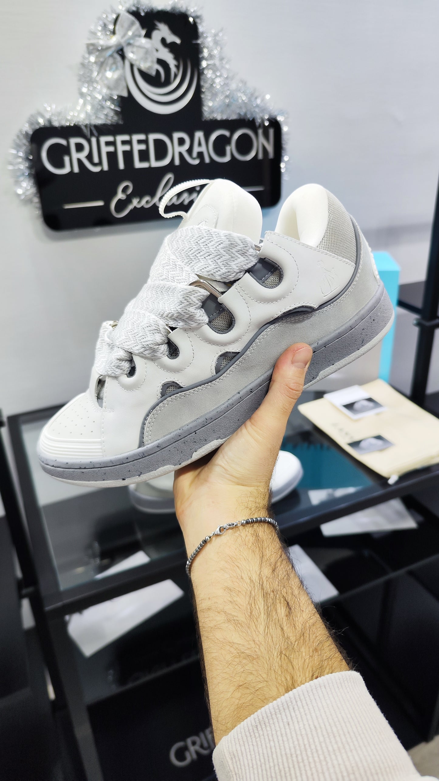LANVIN CURB SNEAKER  WHITE GREY