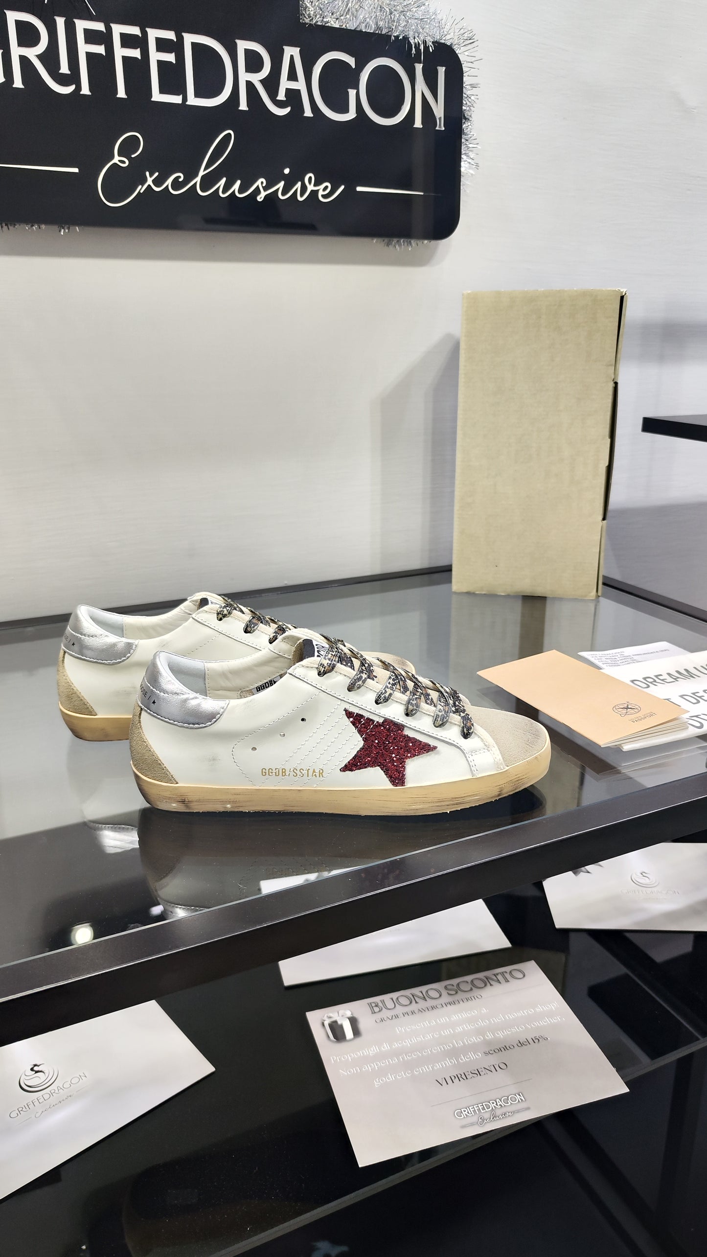 Golden Goose GGDB Bianco Stella Rossa Glitter
