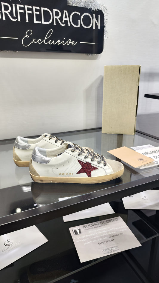Golden Goose GGDB Bianco Stella Rossa Glitter