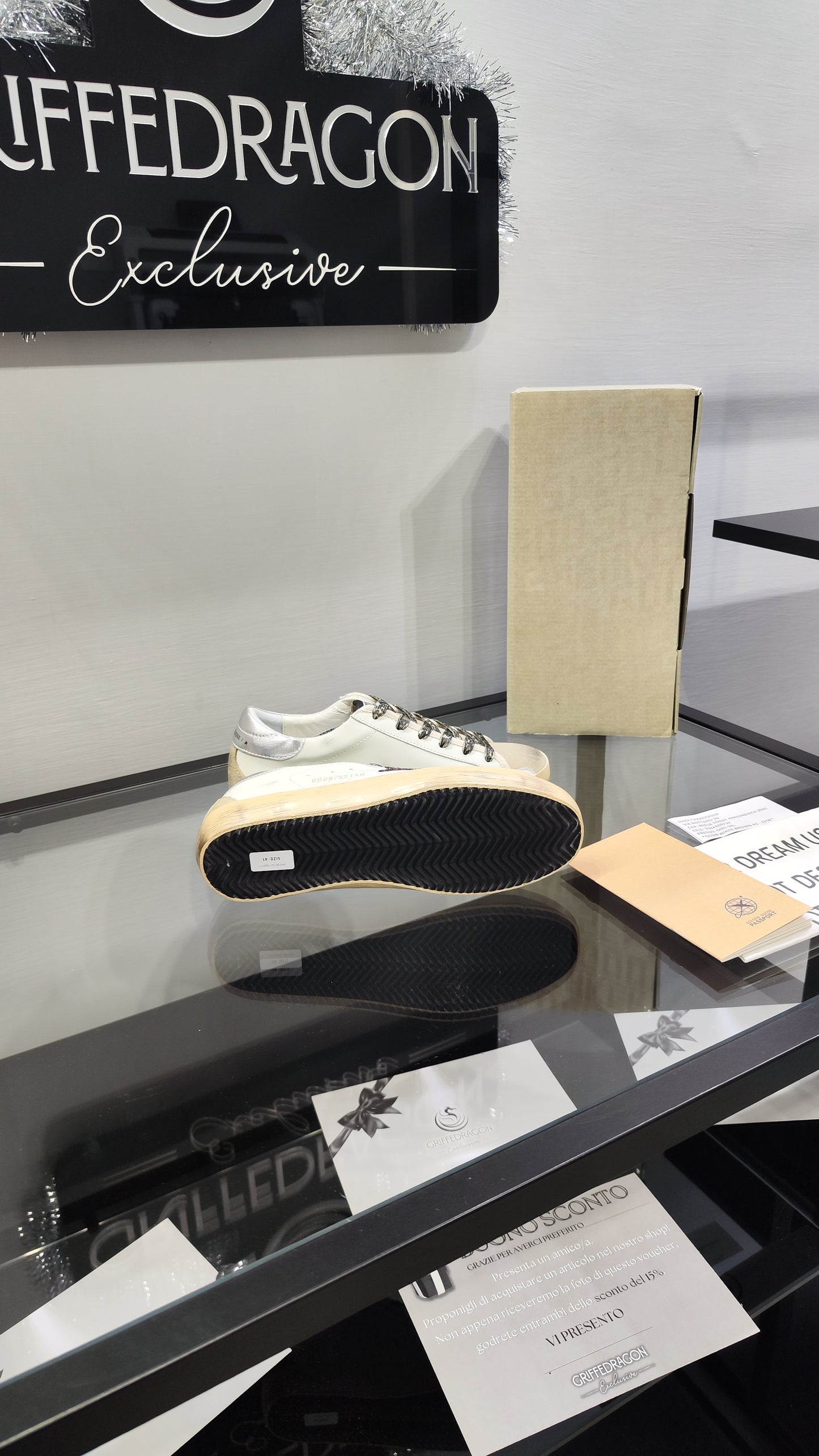 Golden Goose GGDB Bianco Stella Rossa Glitter