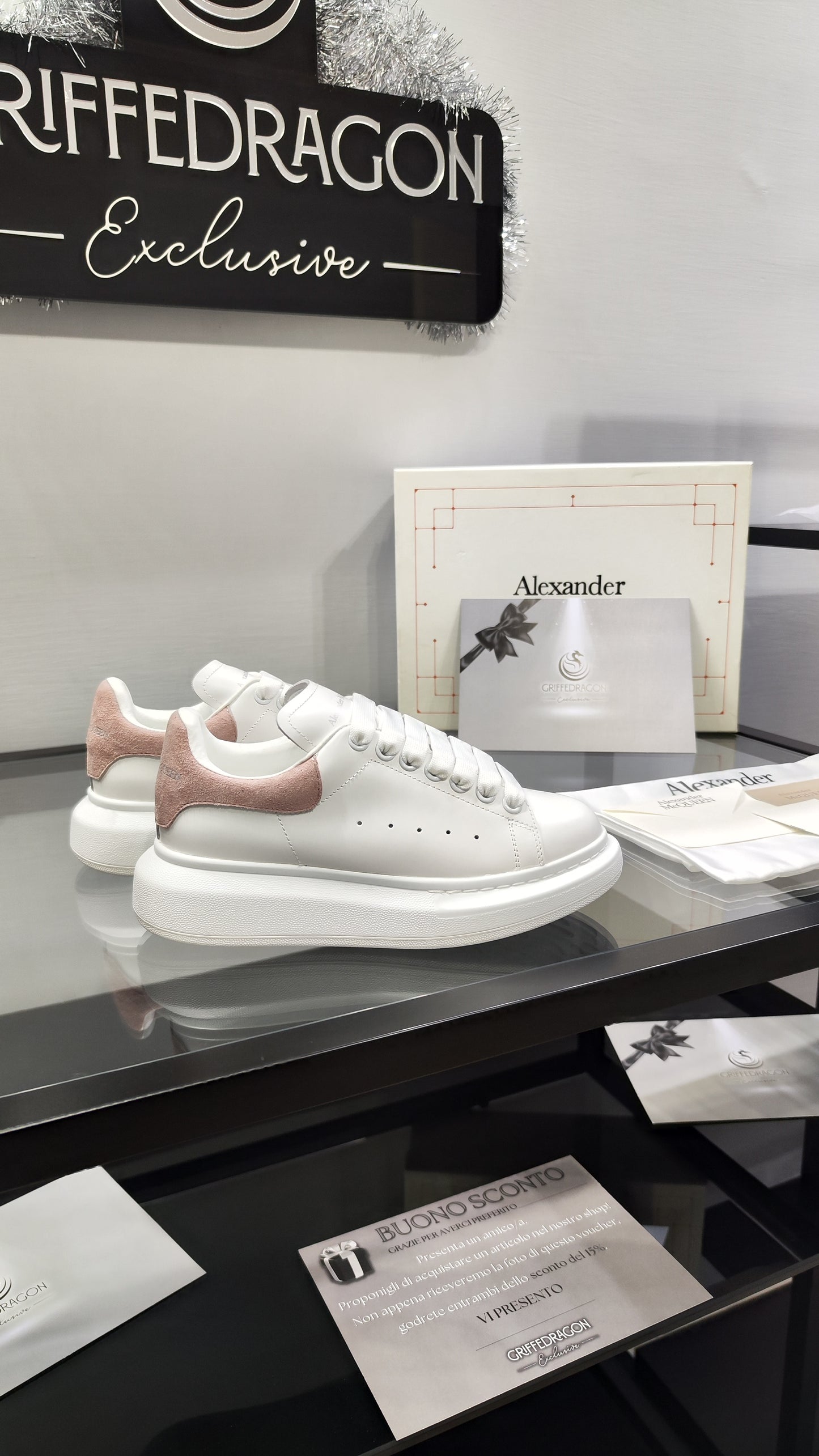 ALEXANDER MCQUEEN SNEAKER WHITE TALLONE ROSA CIPRIA (VELLUTO