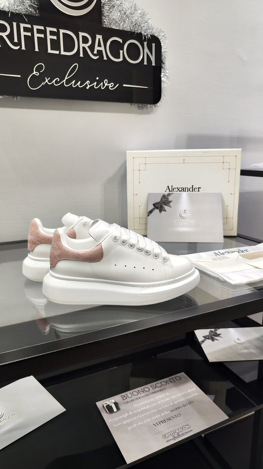 ALEXANDER MCQUEEN SNEAKER WHITE TALLONE ROSA CIPRIA (VELLUTO