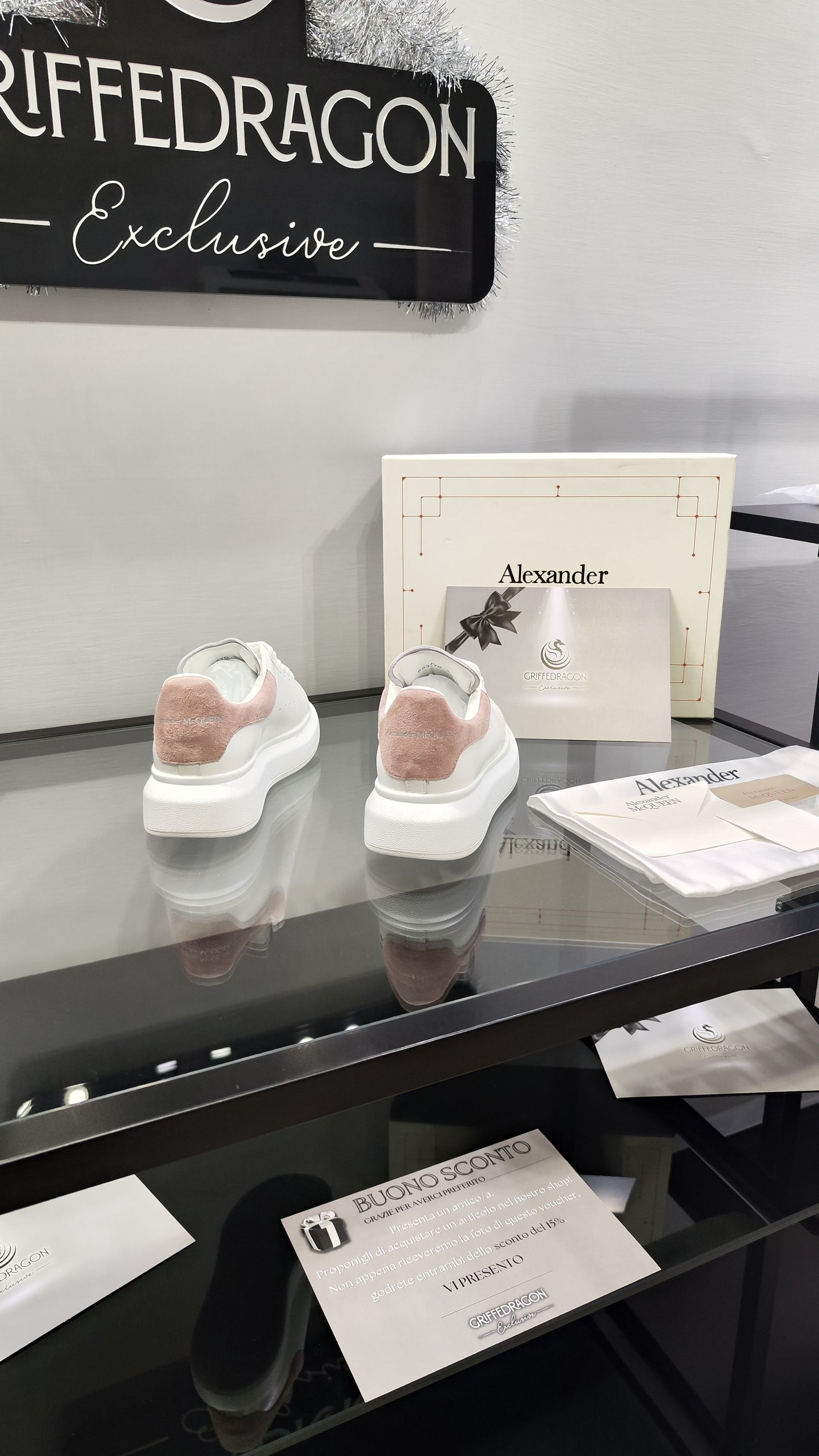 ALEXANDER MCQUEEN SNEAKER WHITE TALLONE ROSA CIPRIA (VELLUTO