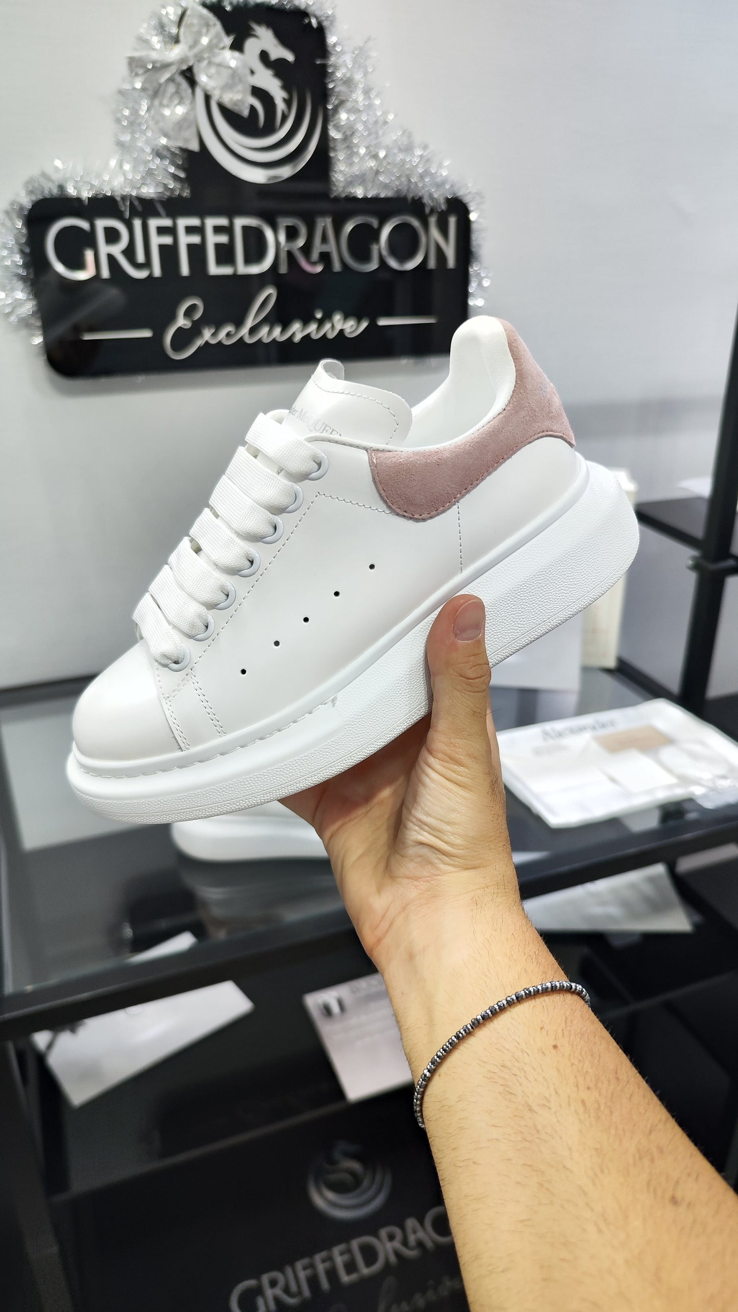 ALEXANDER MCQUEEN SNEAKER WHITE TALLONE ROSA CIPRIA (VELLUTO