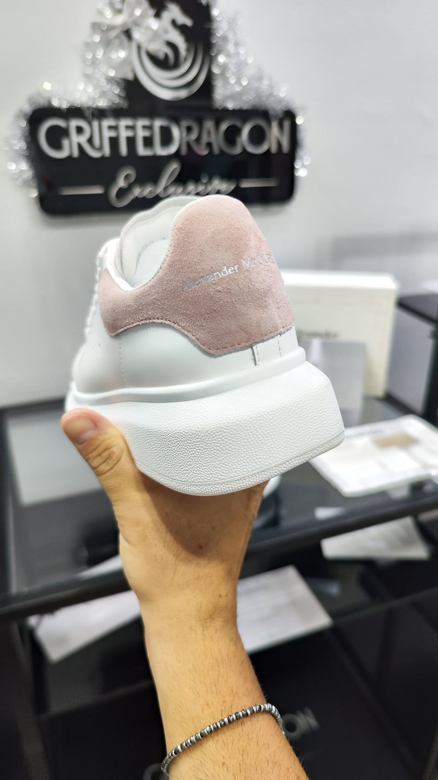 ALEXANDER MCQUEEN SNEAKER WHITE TALLONE ROSA CIPRIA (VELLUTO